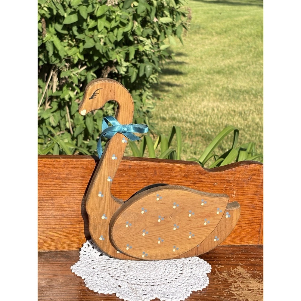 Vtg Wooden Duck Goose Painted Floral Wall Mounted Letter Holder Cottagecore